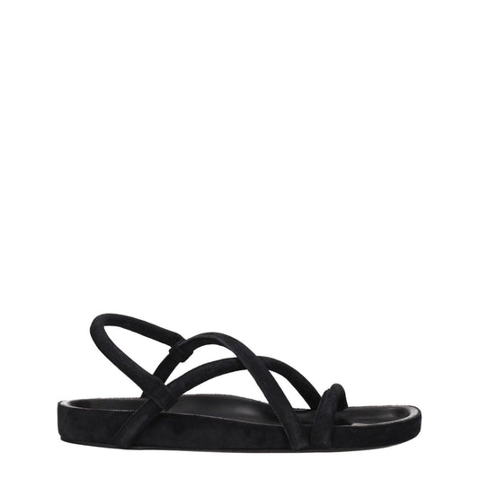 Isabel Marant Black Leather Flat Sandals with open toe, suede material, vintage effect, and low heel, product code: F76800.