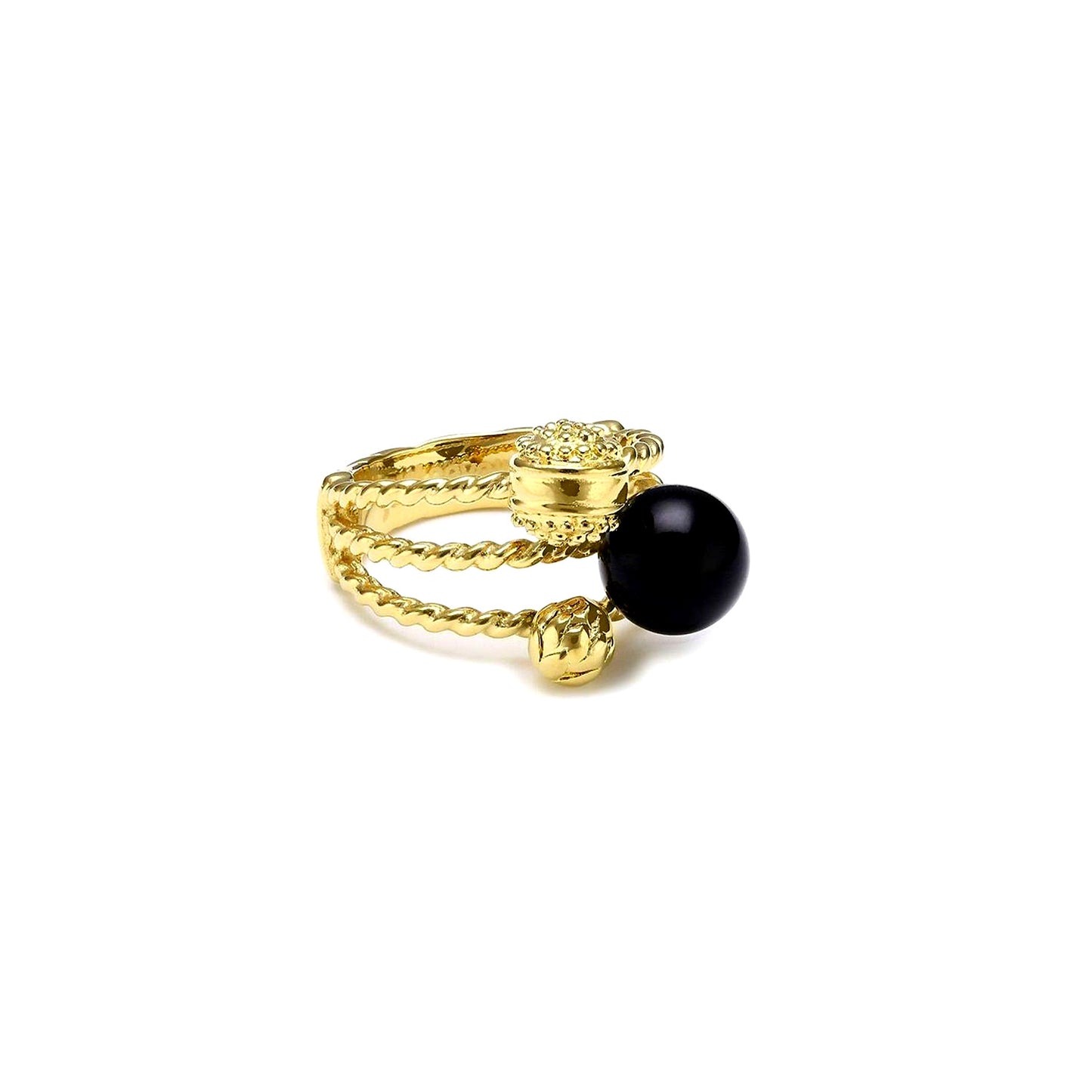 JUST CAVALLI JEWELS JEWELRY Mod. SCXA08012 gold ring with black stone and intricate design.