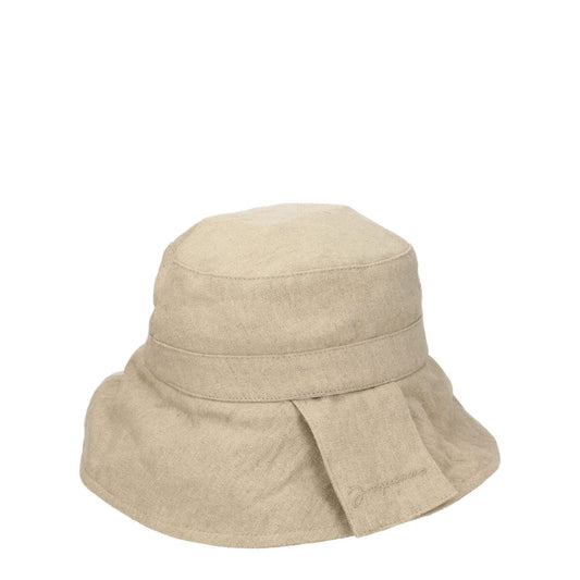 Jacquemus Beige Linen Bucket Hat with dark beige linen fabric, perfect for casual style. MPN: 235AC4481029150, Code: F76827.