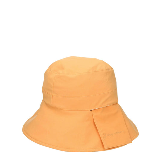 Jacquemus Orange Polyamide Bucket Hat featuring a casual style with light orange color and a blend of polyamide, cotton, and elastane materials.