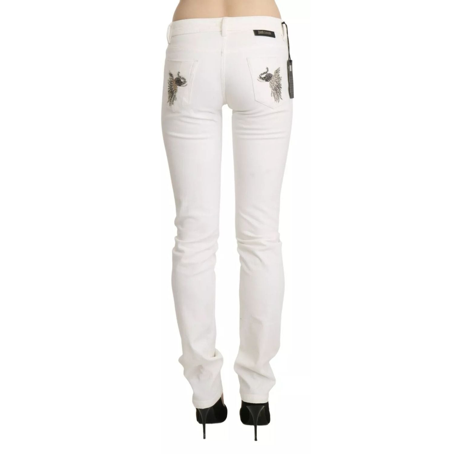 Just Cavalli White Cotton Slim Fit Mid Waist Skinny Trouser Jeans