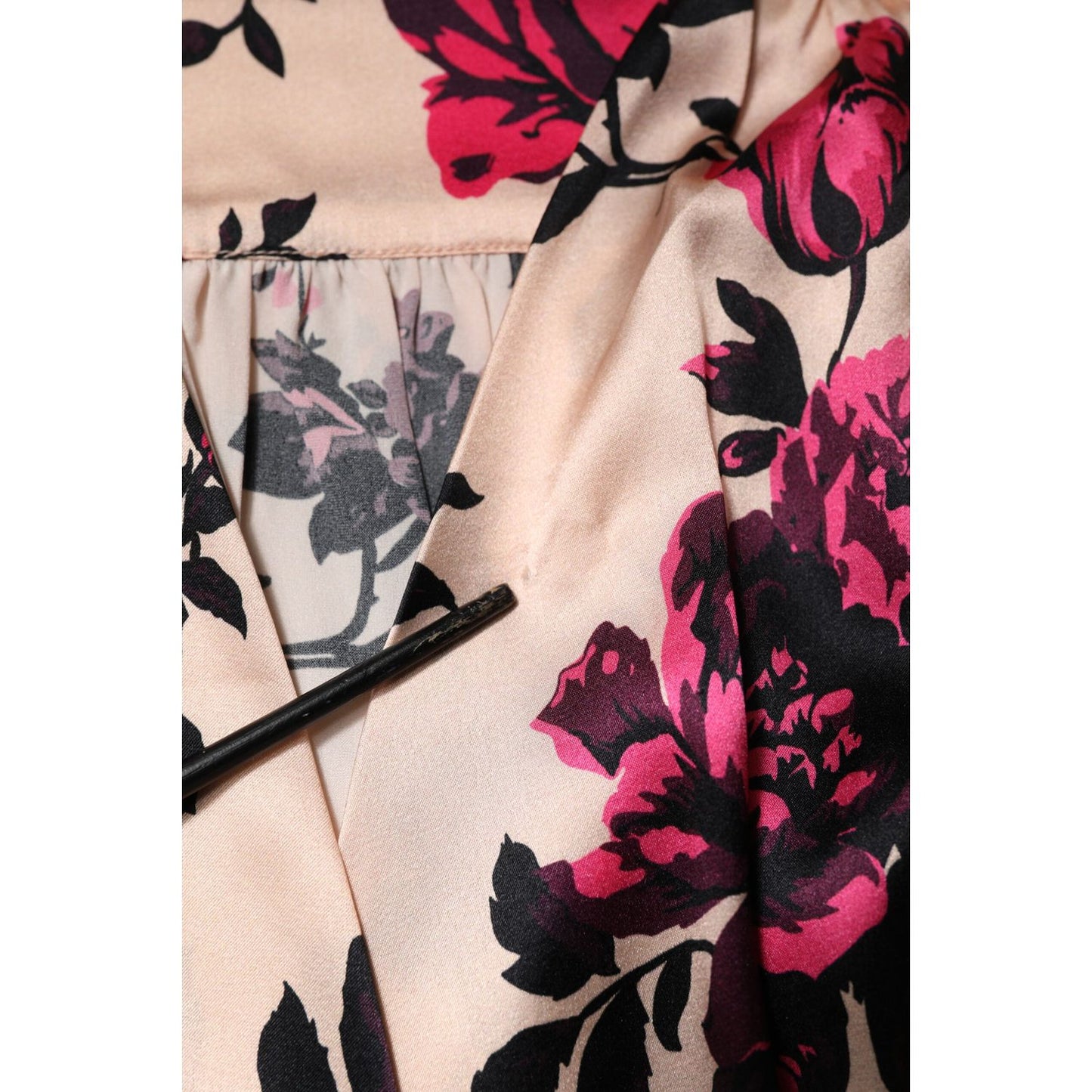 Laneus Pink Floral Silk Long Sleeves V-neck Wrap Mini Dress DR281394-38