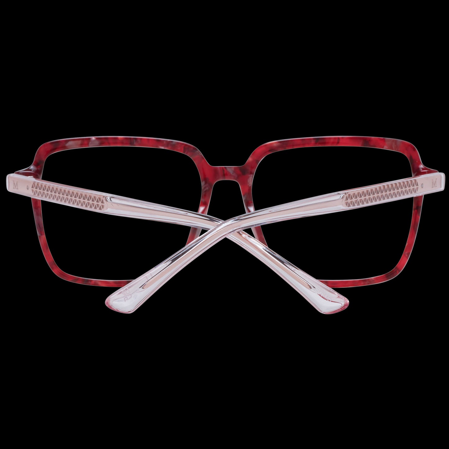 MARCIANO BY GUESS MOD. GM0394 54071 ladies' eyeglasses with red and clear frames, showcased against a black background.