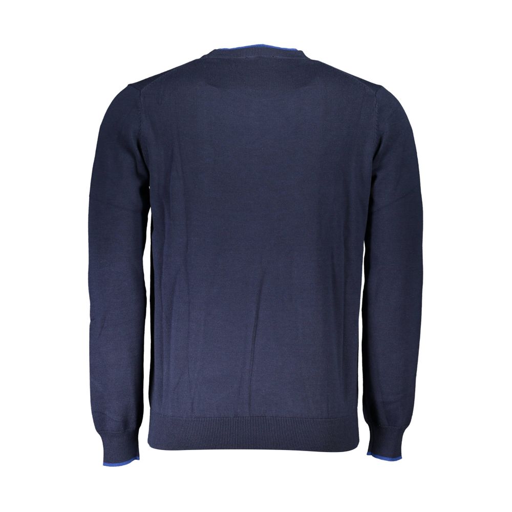 North Sails Blue Cotton Sweater - Back View of Long-Sleeved Crew Neck with Contrasting Details and Logo in Organic Material