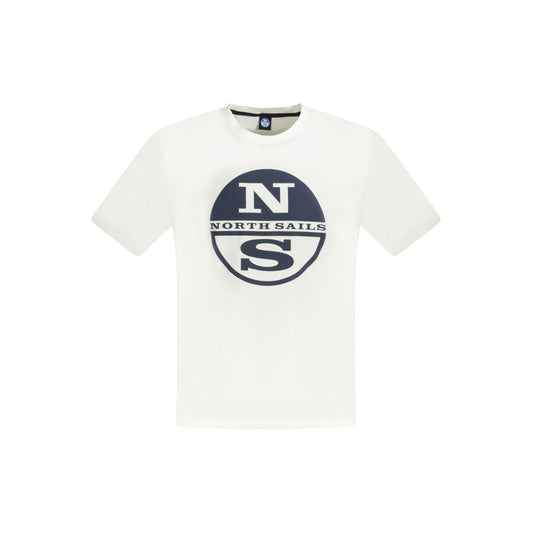 North Sails White Cotton Mens TShirt with logo print on front, showcasing stylish and comfortable off-duty wear.