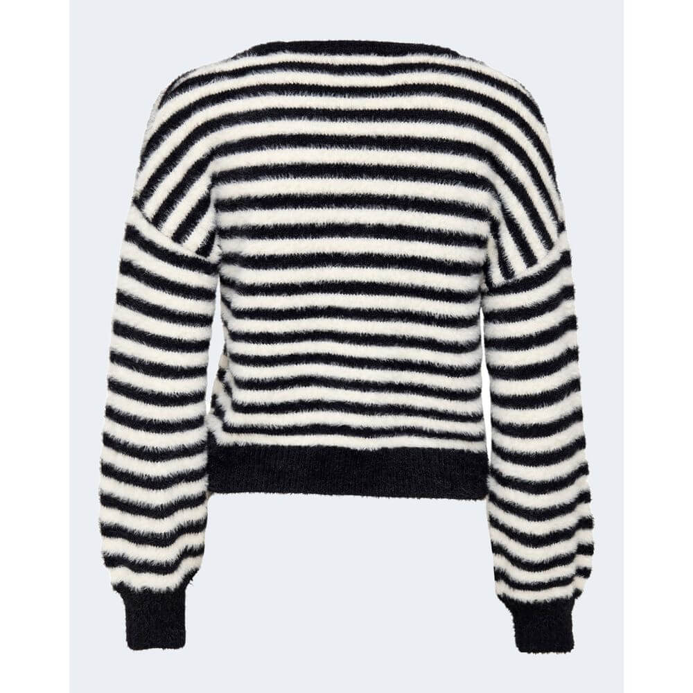 Alt Tag: Only Black And White Marabou Sweatshirt with striped design, perfect for casual wear, made from soft 70% nylon and 30% acrylic.