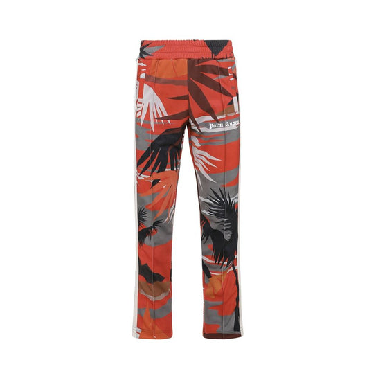 Palm Angels Red Polyester Joggers (Workout Pants) with palm leaf pattern, elasticated waist, and side pockets, made in Italy for men.
