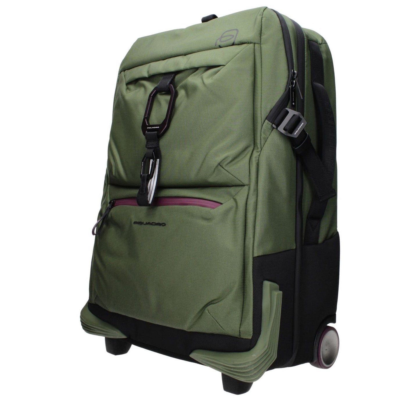 Piquadro Green Fabric Luggage And Travel with adjustable handle and front logo.