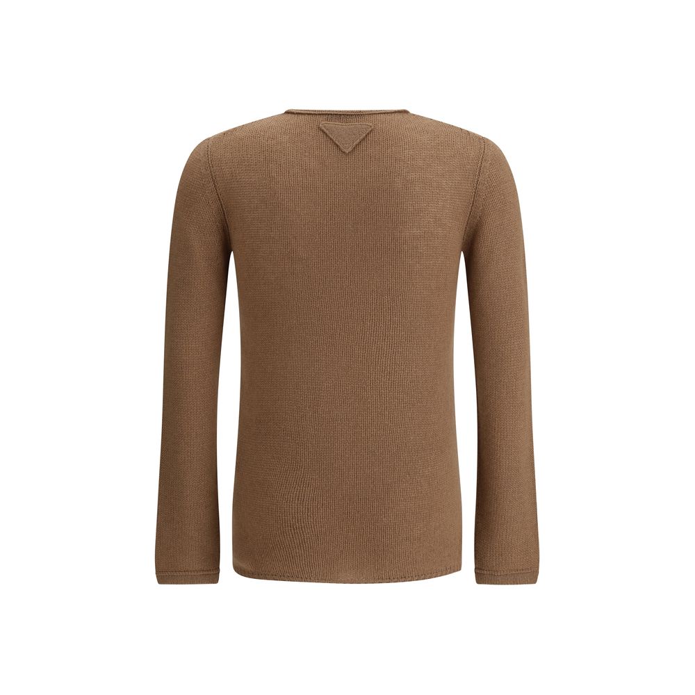 Back view of a monochrome Prada Cashmere Sweater showcasing elegant knit design and high-quality pure cashmere material.