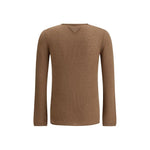 Back view of a monochrome Prada Cashmere Sweater showcasing elegant knit design and high-quality pure cashmere material.
