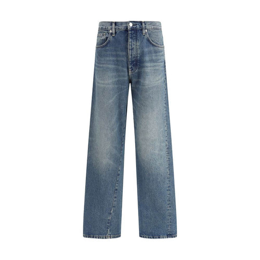 Sunflower Blue Cotton Jeans Denim with wide twist design and vintage wash effect for modern style and sustainability.