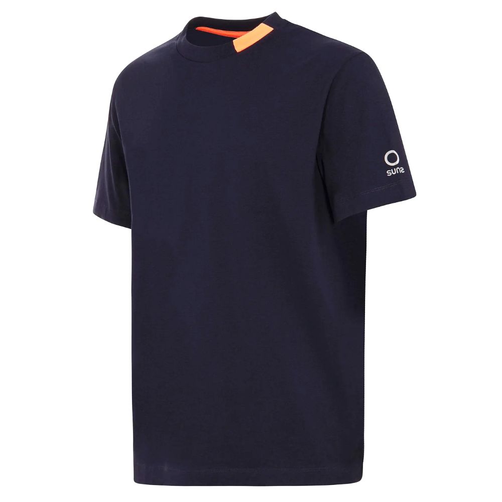Dark blue Suns Blue Cotton T-Shirt, featuring a stretch technical fabric, ideal for casual wear. Paolo tag on short sleeve.