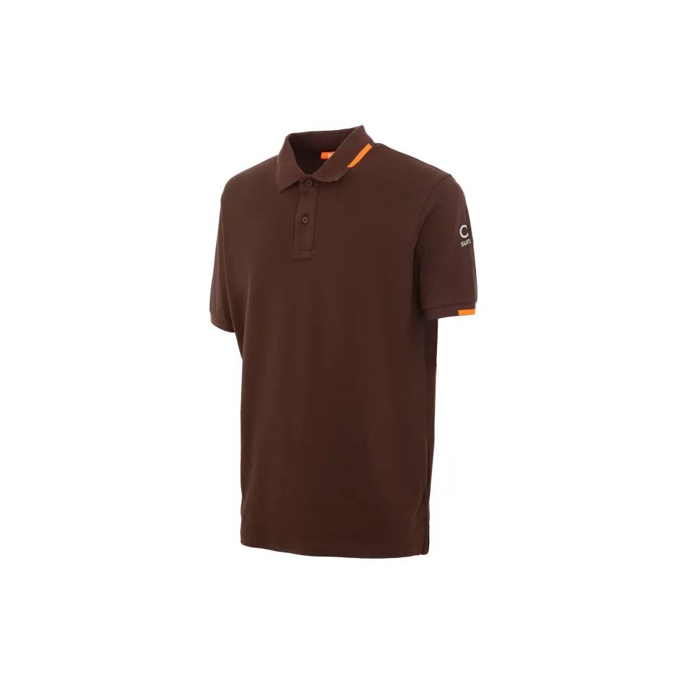 Suns Brown Cotton Polo Shirt with ribbed collar, logo on left sleeve, and button closure front, perfect for casual and smart-casual wear.