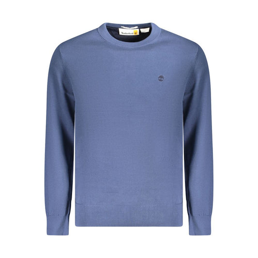 Timberland Blue Cotton Men Sweater, organic cotton long-sleeved, embroidered logo, sustainable fashion for modern men, blue color