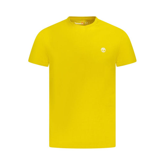 Timberland Yellow Cotton Men T-Shirt; slim fit, organic cotton, crew neck, embroidered logo, vibrant color, eco-conscious fashion.