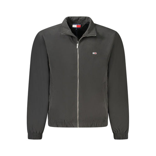 Tommy Hilfiger Black Polyester Men Jacket with long sleeves and iconic logo, showcasing urban style and eco-friendly luxury