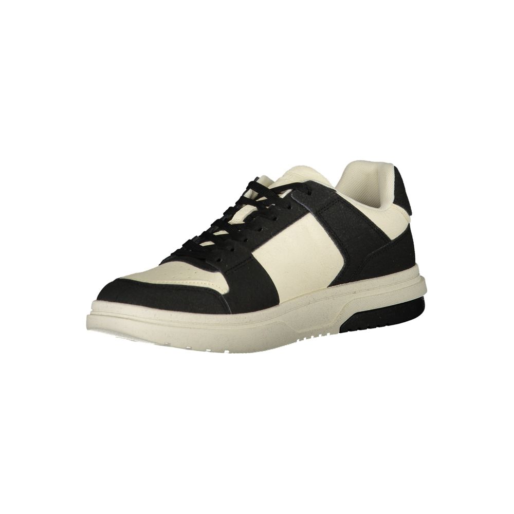 Tommy Hilfiger Black Polyester Sneaker with laces, contrast details, and logo on side, ideal for sports footwear fashion.
