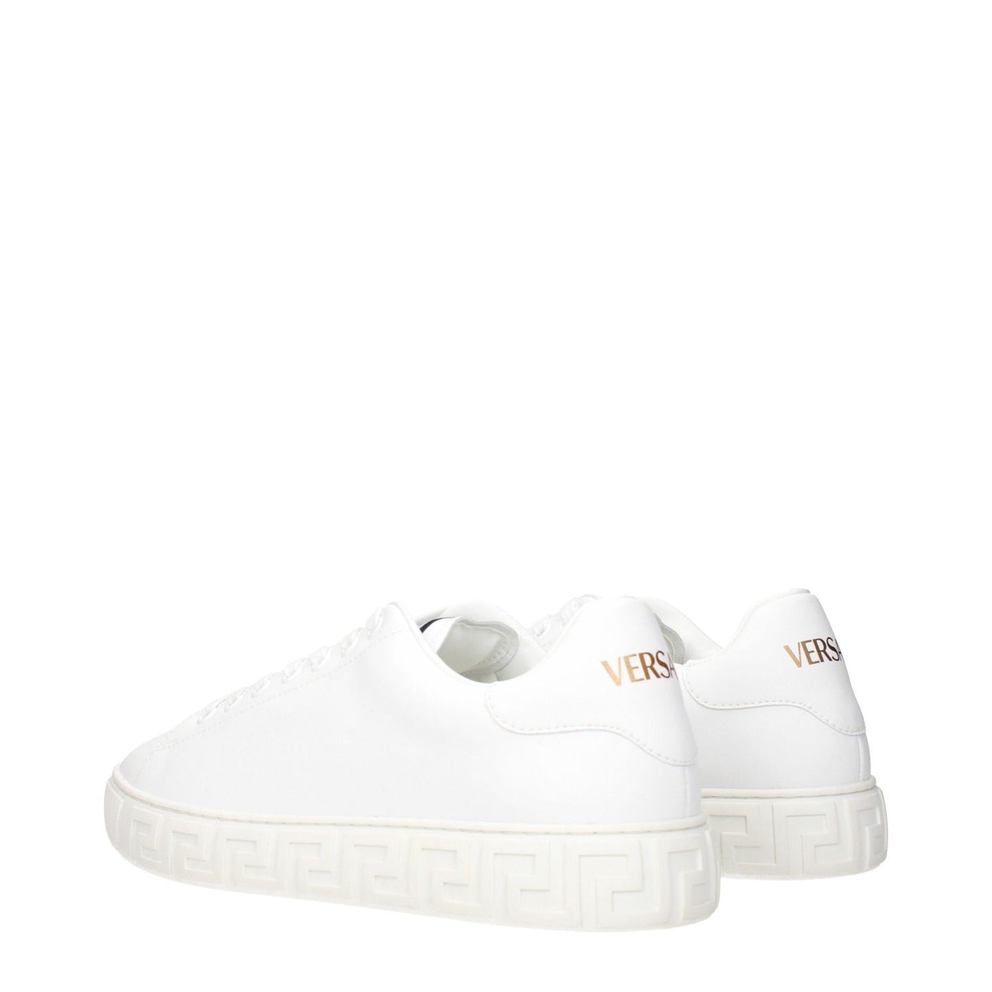 Versace White Leather Low Top Sneakers with front and back logo, MPN 10144601A096081W010, code F84519, leather sneakers in white.