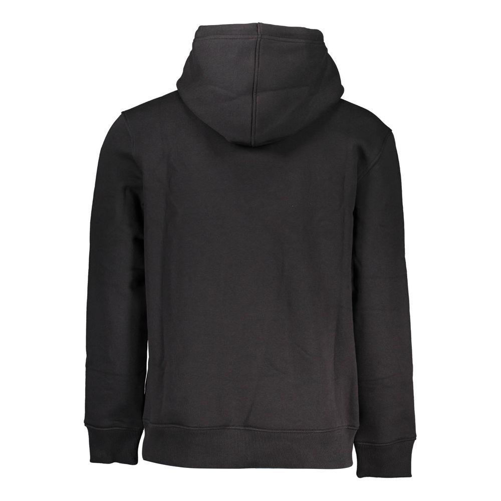 Calvin Klein black cotton men's sweater with hood, featuring long sleeves and a sustainable design with 20% recycled material.