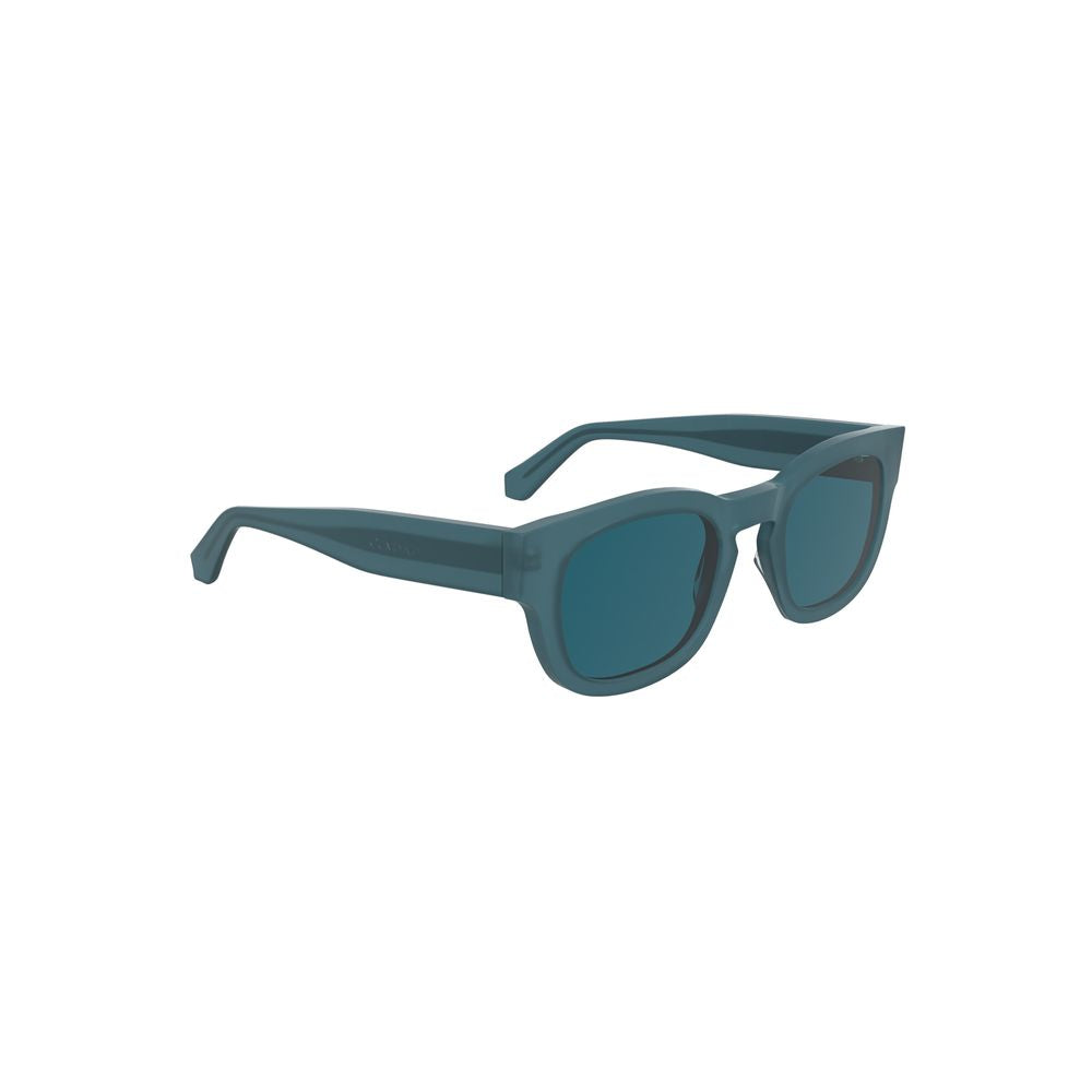 Calvin Klein blue acetate women's sunglasses with round lenses, showcasing modern luxury and style for trendsetters.