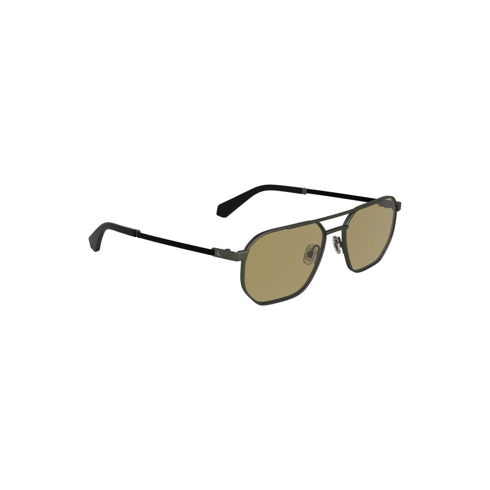 Calvin Klein bronze metal men's sunglasses with square lenses and modern design.