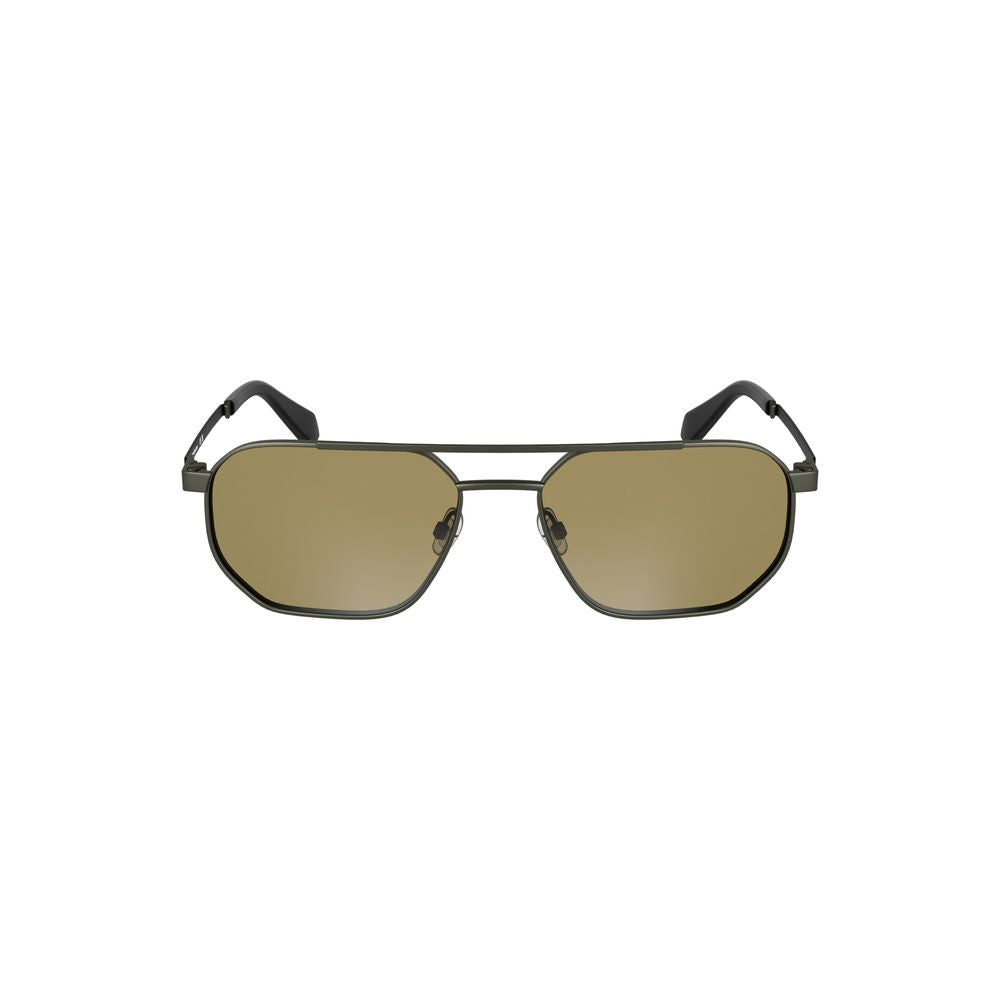 Calvin Klein bronze metal men's sunglasses with square lenses and contrasting details, designed for style and protection.