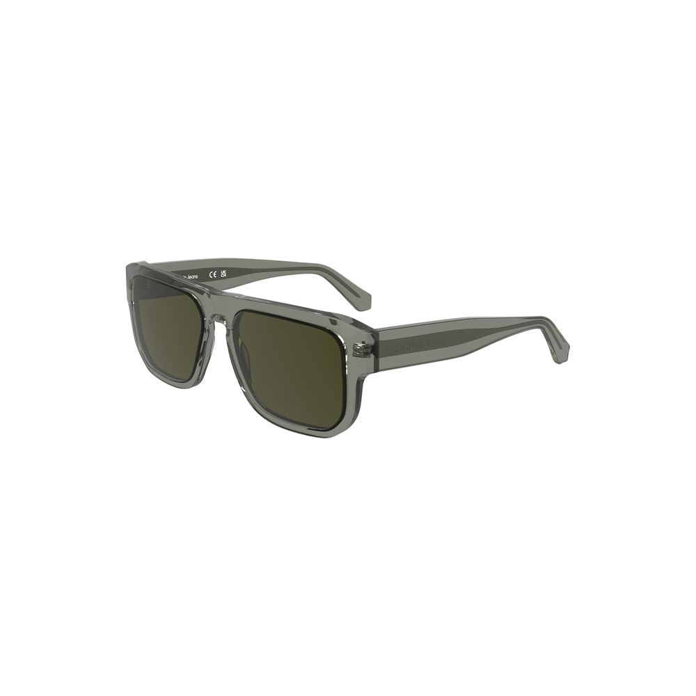 Calvin Klein brown acetate men's sunglasses with smoke-tinted square lenses, combining classic style with contemporary sophistication.