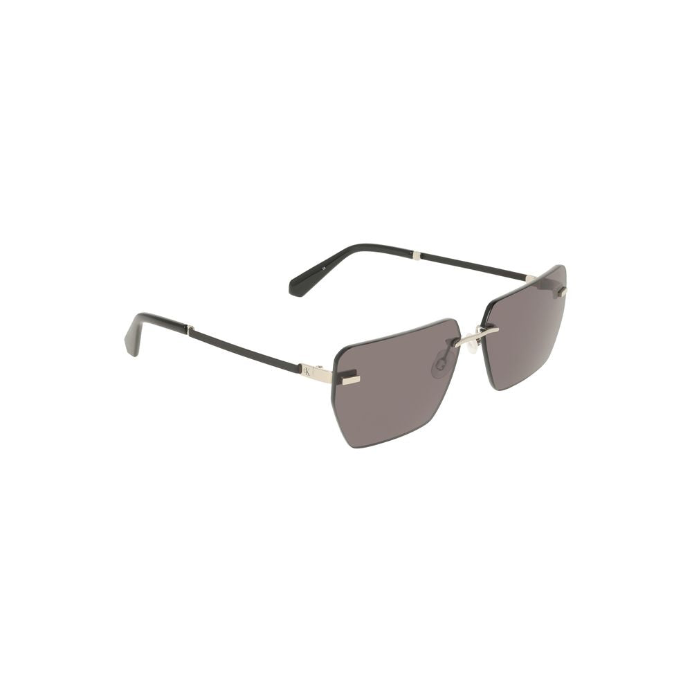 Calvin Klein gray metal sunglasses with square lenses and sleek design.