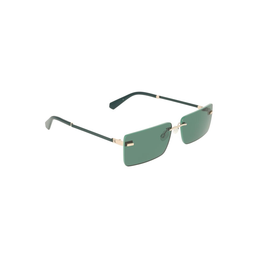 Calvin Klein green metal women sunglasses with sleek frame and rectangular lenses, embodying fashion and sophistication.