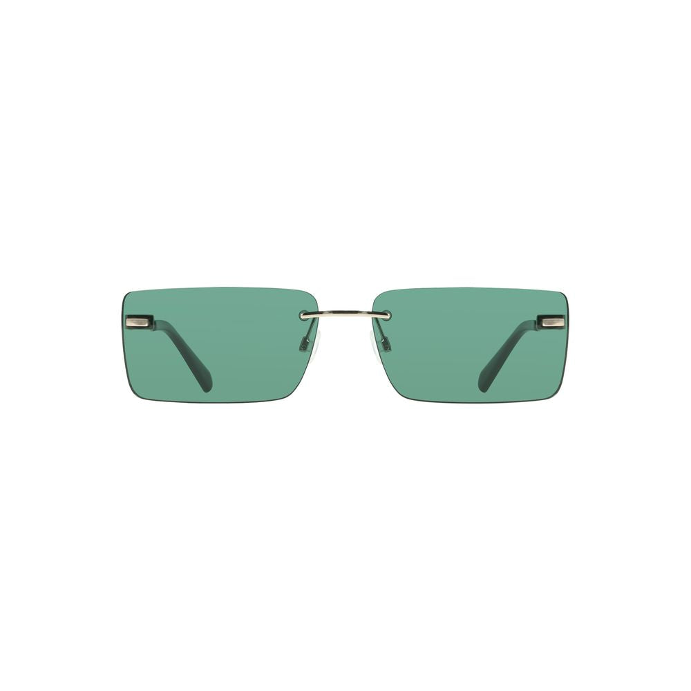 Calvin Klein green metal women's sunglasses with rectangular lenses, sleek design, and bold style.