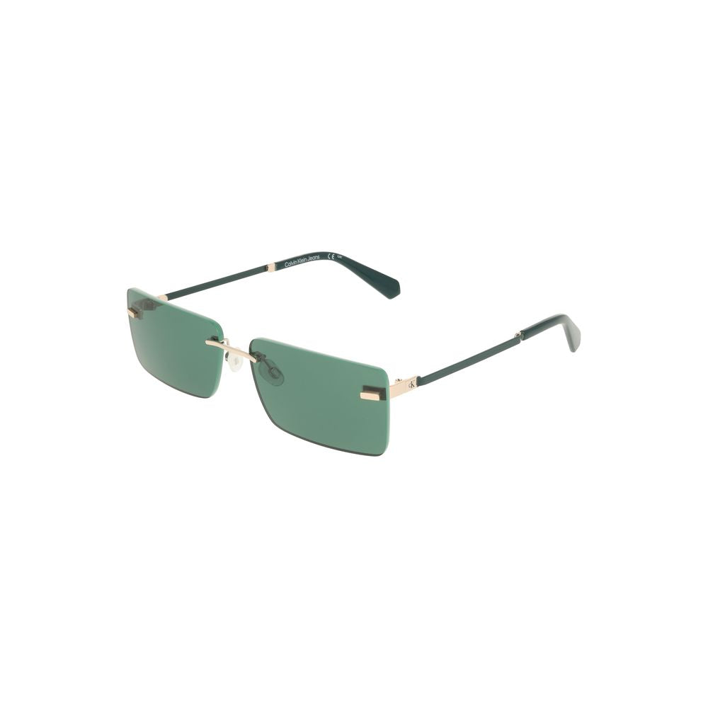 Calvin Klein green metal women sunglasses with sleek frame, rectangular lenses; blend of fashion, comfort for trend-setters.