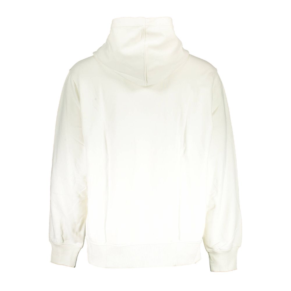 Back view of Calvin Klein white cotton men's sweater with hood and ribbed cuffs, perfect for a stylish and comfortable look.