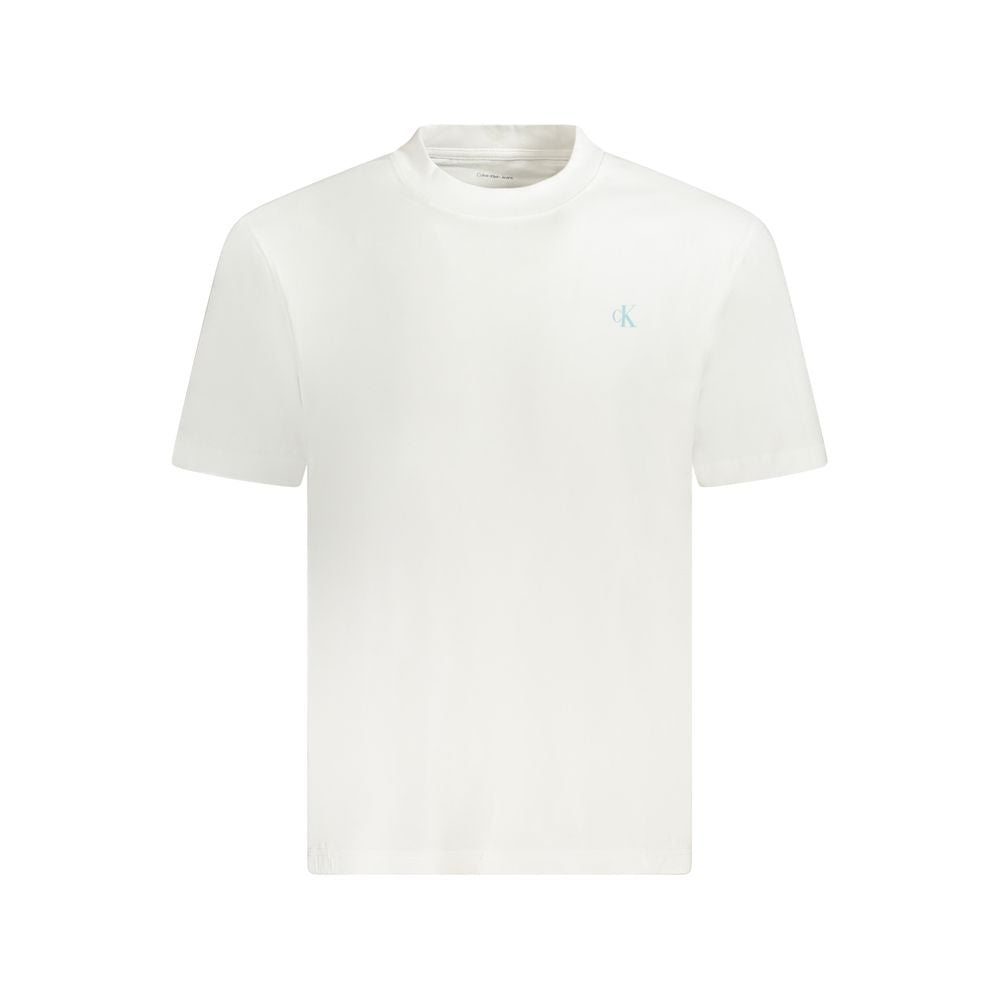 Calvin Klein white cotton T-shirt, short sleeve, crew neck, logo print, made with 95% regenerative cotton.