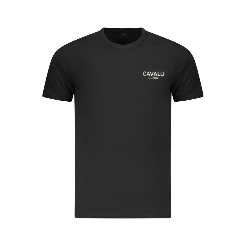 Alt Tag: Cavalli Class Black Cotton Men's T-Shirt with Logo, Contemporary Style, Sophisticated Fashion, Comfortable High-Quality Material.