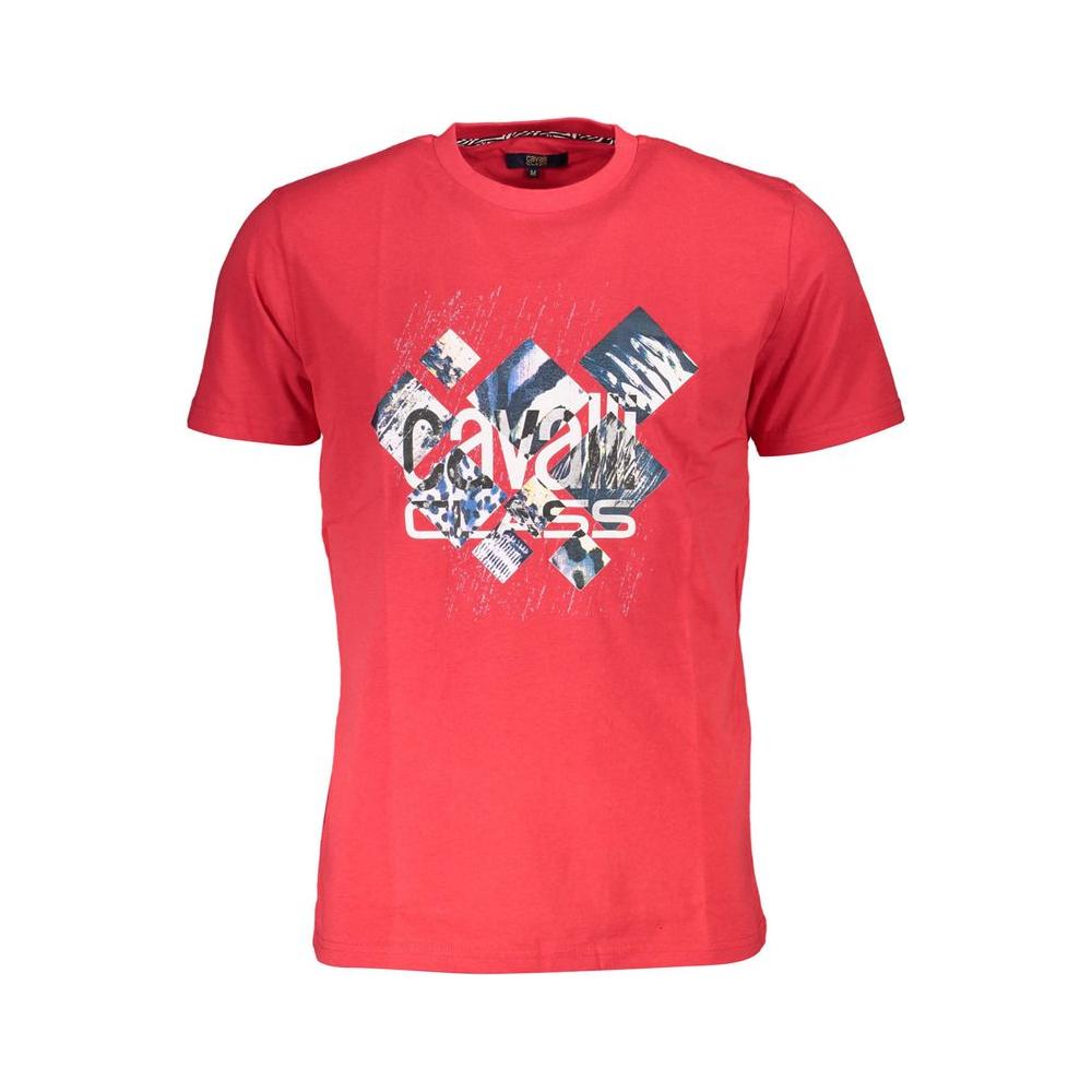 Cavalli Class men's red cotton t-shirt with logo and graphic print, short sleeve, crew neck.