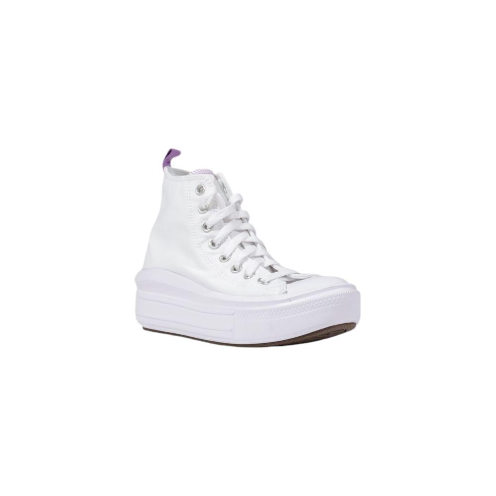Converse women's white fabric sneaker with high-top design and platform sole, ideal for casual wear.