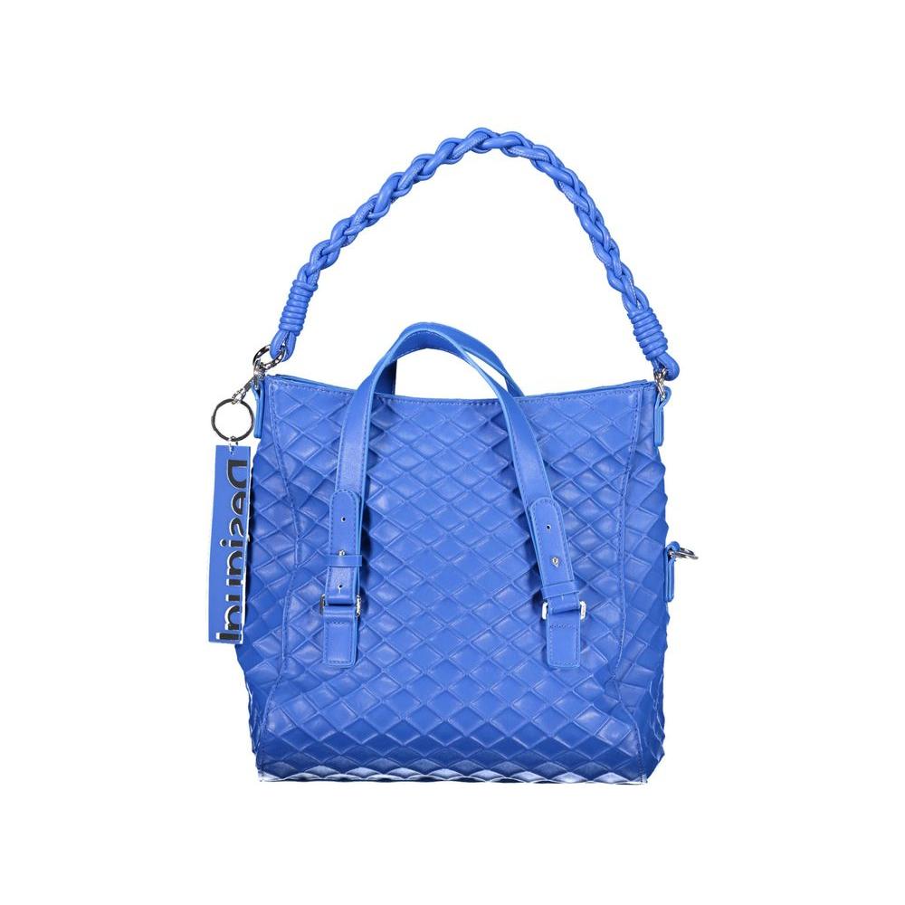 Desigual blue polyethylene women handbag with adjustable shoulder strap and removable handles; quilted design.