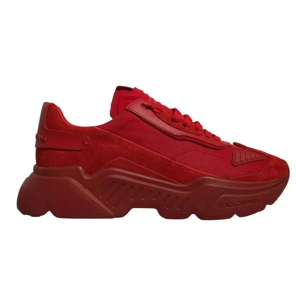 Dolce & Gabbana red leather Daymaster sneakers, low top, mismatched sizes, calf leather, exclusive Italian craftsmanship.
