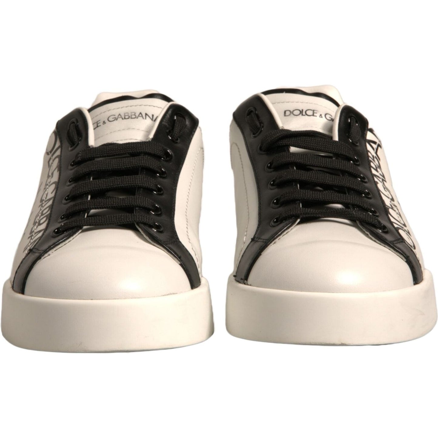 Dolce & Gabbana white black leather crown Milano sneakers with lace-up closure and logo details, crafted from 100% calf leather.