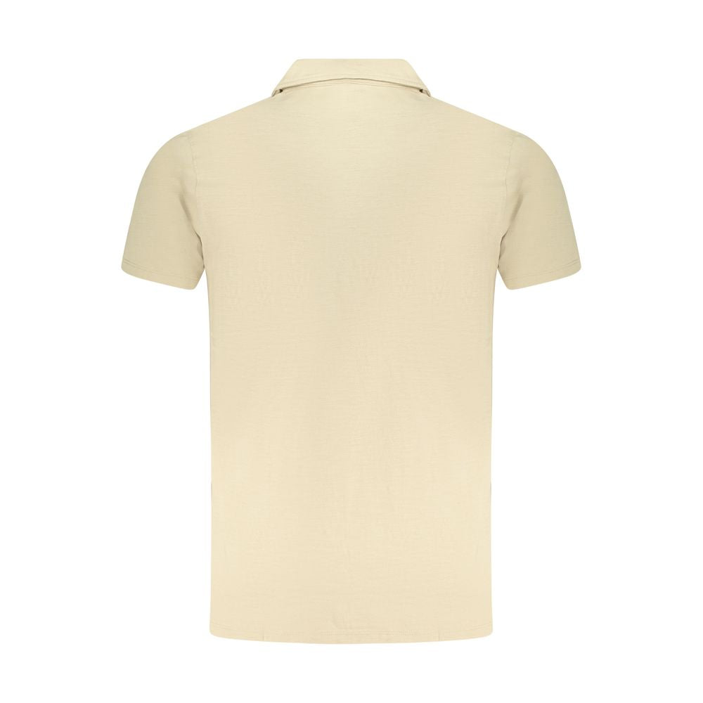Back view of Guess Jeans Beige Cotton Men's T-Shirt with collar, showcasing the simple and elegant design for a casual luxury look.