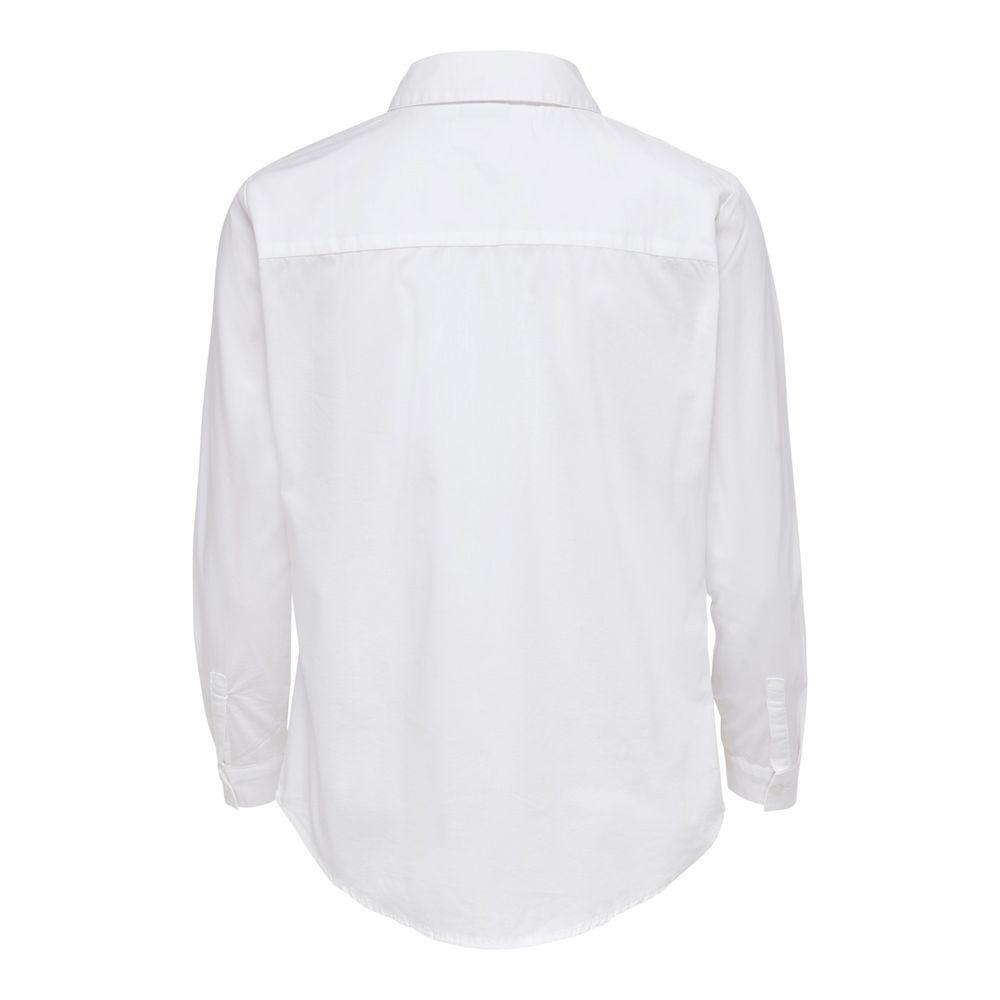 Back view of Jacqueline De Yong white cotton long-sleeve shirt, ideal for versatile styling and comfort.