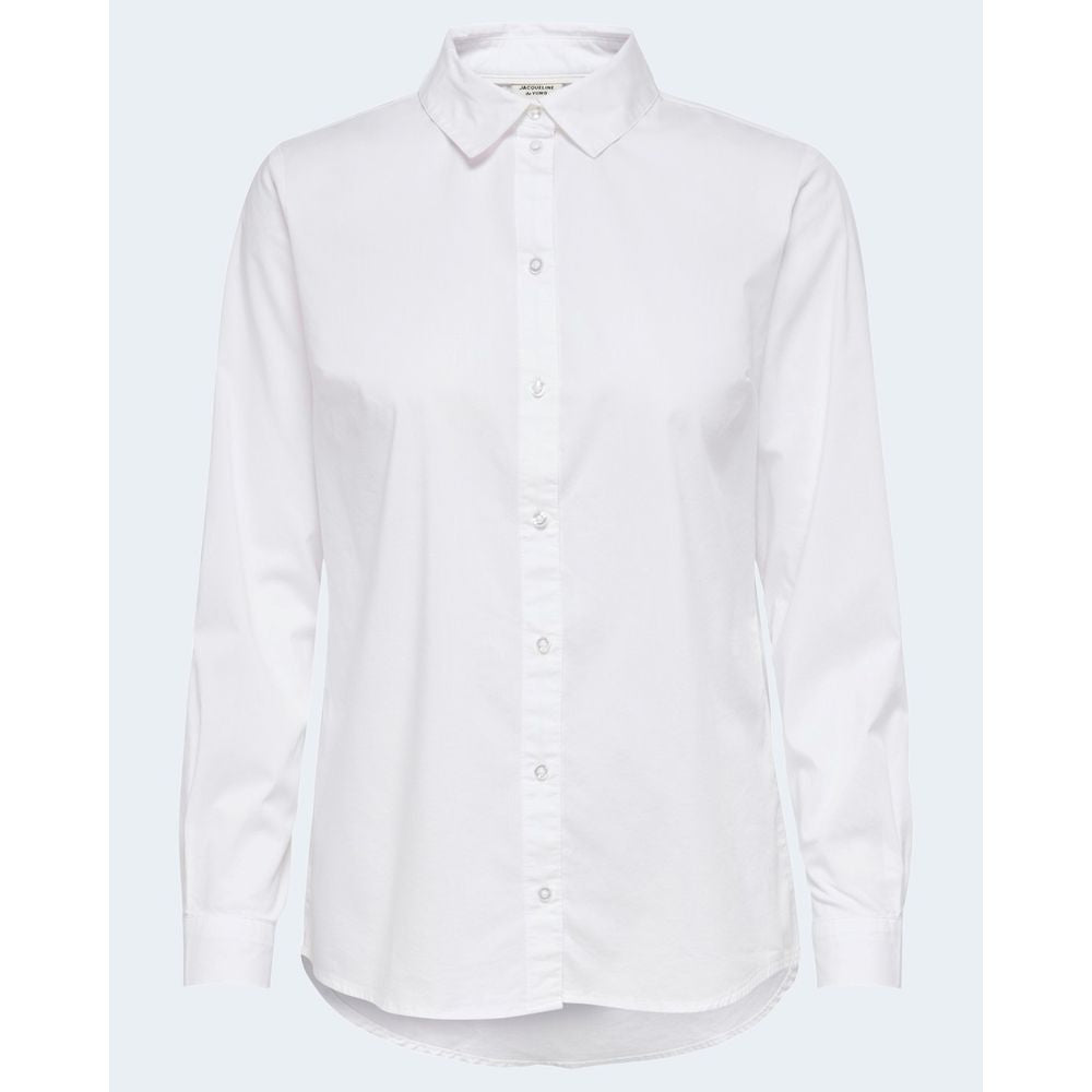 Jacqueline De Yong white cotton long-sleeve shirt, versatile and comfortable for everyday wear, featuring a classic button-up design.