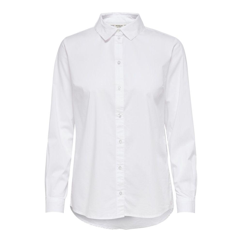Jacqueline De Yong white cotton long-sleeve shirt, elegant and versatile for women, perfect for work and casual occasions.
