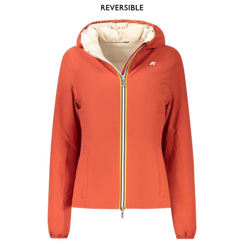 K-WAY Red Nylon Reversible Women's Jacket with Hood, Showing Brick Red Side, Front View