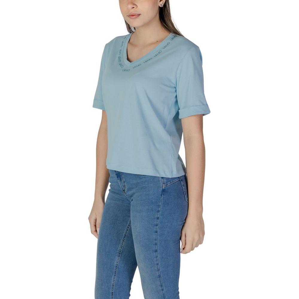 Alt Tag: Liu Jo women's blue cotton short-sleeved T-shirt from the Spring/Summer collection, featuring a casual fit.