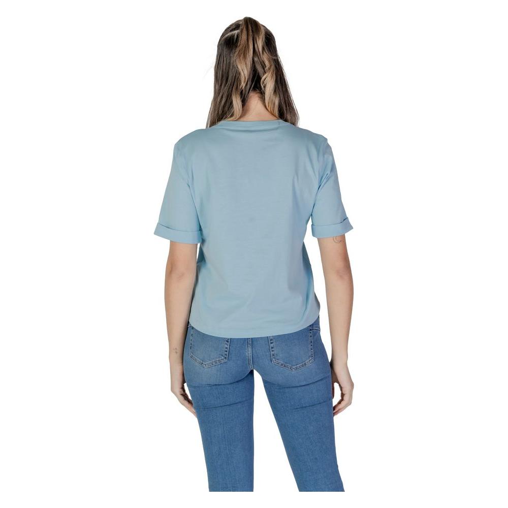 Back view of Liu Jo women's blue cotton short-sleeved T-shirt, perfect for spring/summer collection.