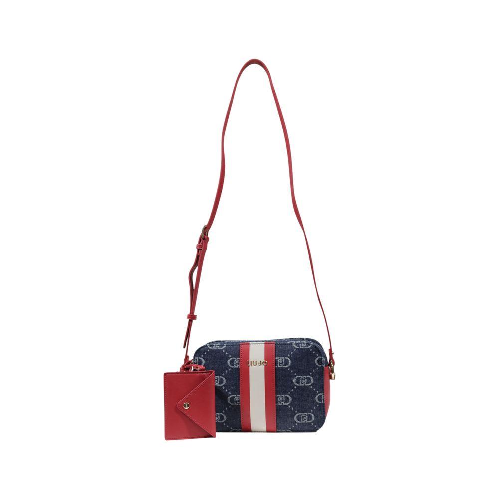 Liu Jo women's medium blue handbag, spring/summer collection, made of 95% polyester and 5% polyurethane, with red strap and details.