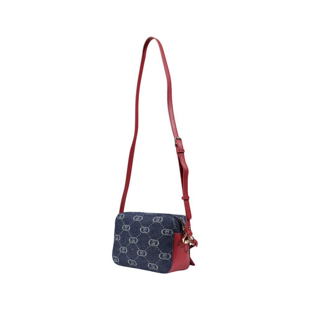 Liu Jo blue polyester handbag, women's medium size, spring/summer collection with adjustable red strap, 95% polyester 5% polyurethane.