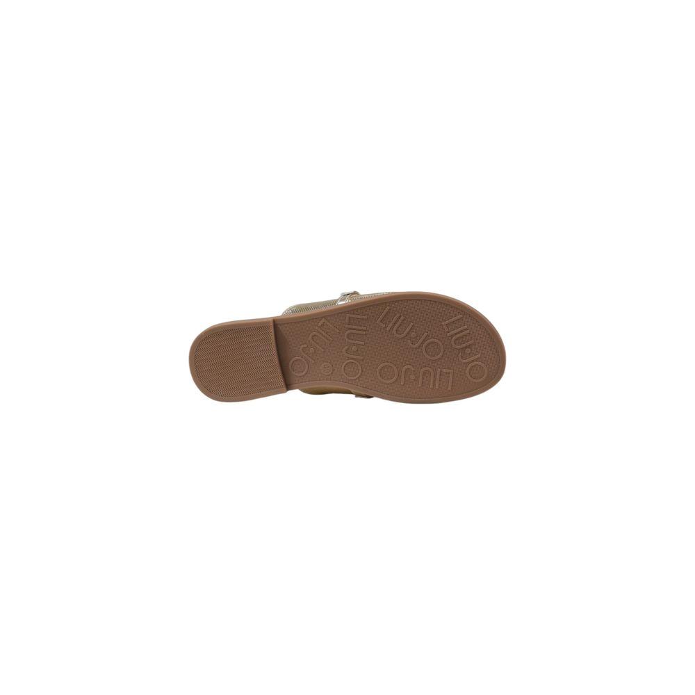 Liu Jo AMIRA gold sandal sole view, featuring durable branding and slip-resistant design. Ideal for summer fashion and comfort.