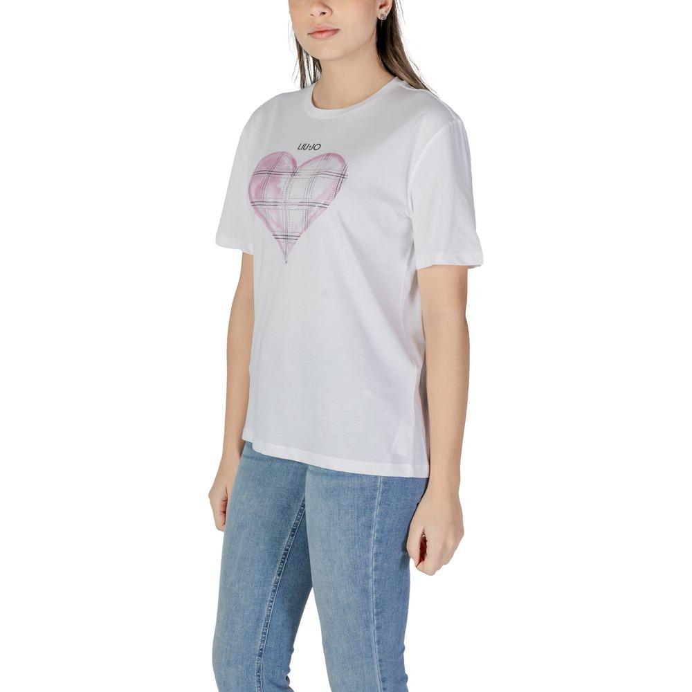 Liu Jo white cotton short-sleeved women's T-shirt with heart design, part of spring/summer collection.